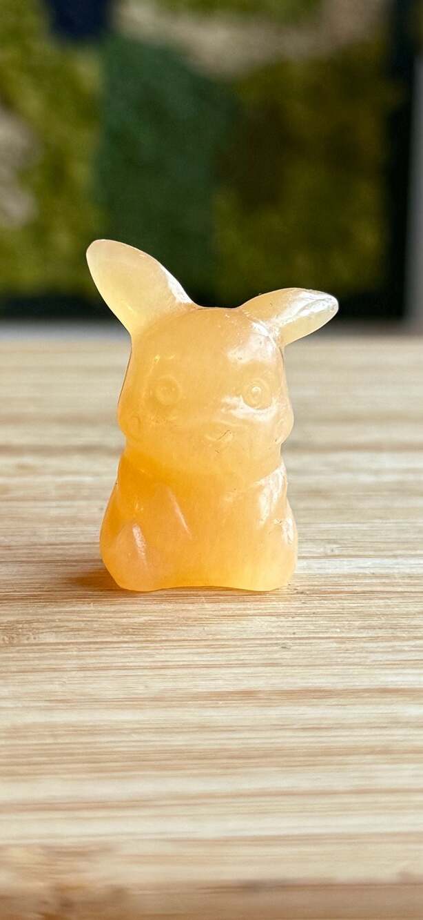 Natural Orange Calcite Hand-Carved Pikachu Crystal Figurine